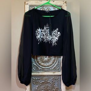 Dolls Kill Widow Dark Angel Black Chiffon Sleeve Gothic Top